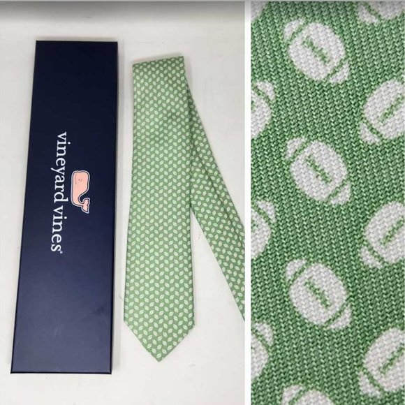 New men's tossed footballs Vineyard Vines green neck tie